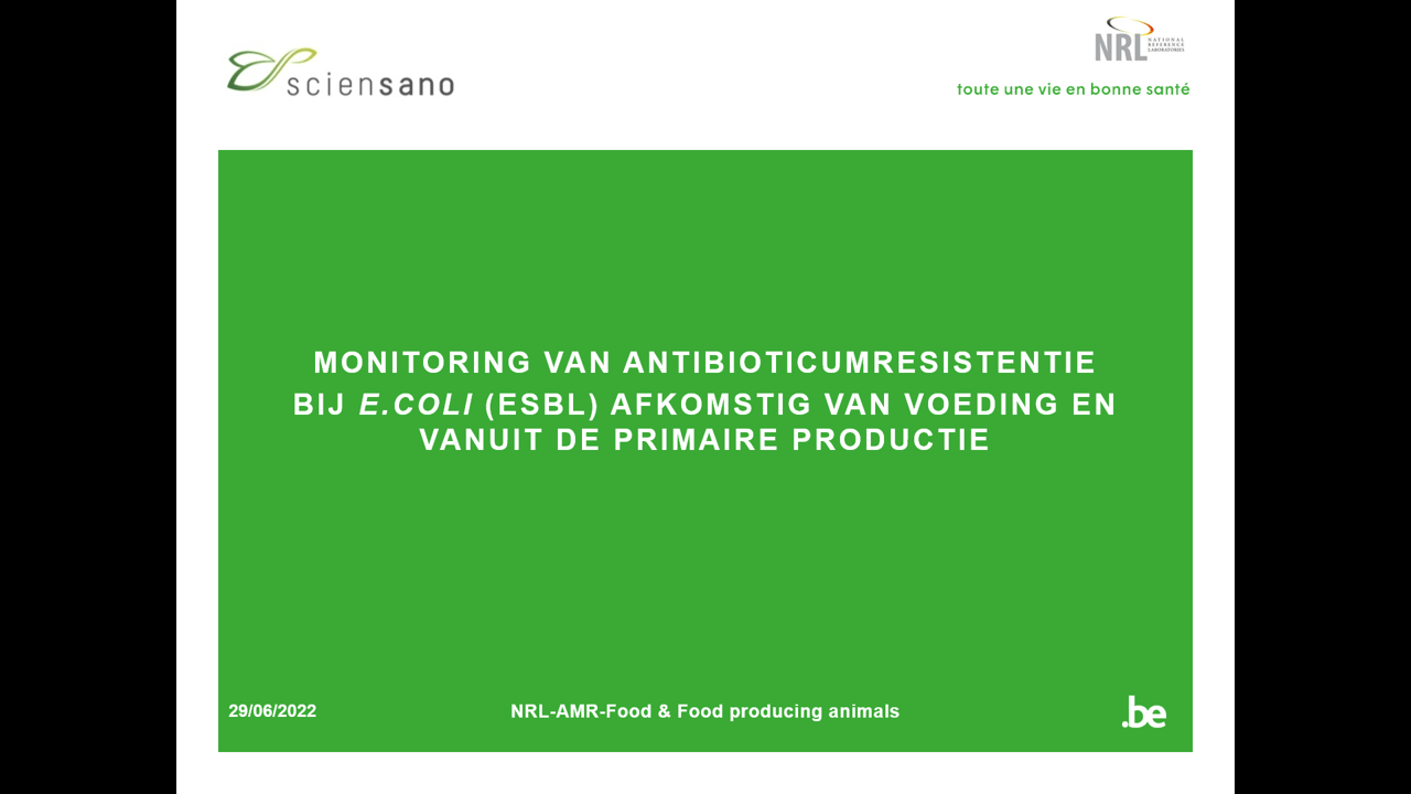 Monitoring van antibioticumresistentie bij <i>E. coli</i> (ESBL), <i>Salmonella</i> spp. en <i>Campylobacter</i> spp. afkomstig van voeding en vanuit de primaire productie in 2021