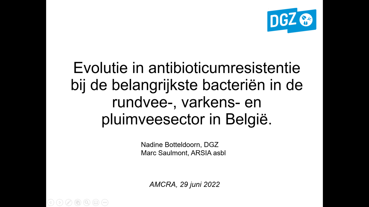 Evolutie in antibioticumresistentie bij de belangrijkste bacteriën in de rundvee-, varkens- en pluimveesector in België